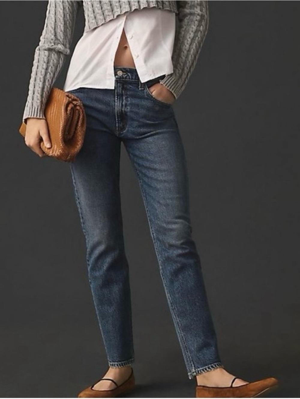 Agolde Medium Wash Ankle Cropped Straight Jeans